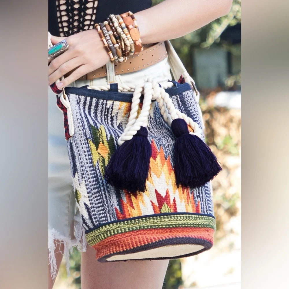 Bohemian Multi Color Bucket Bag NWT
